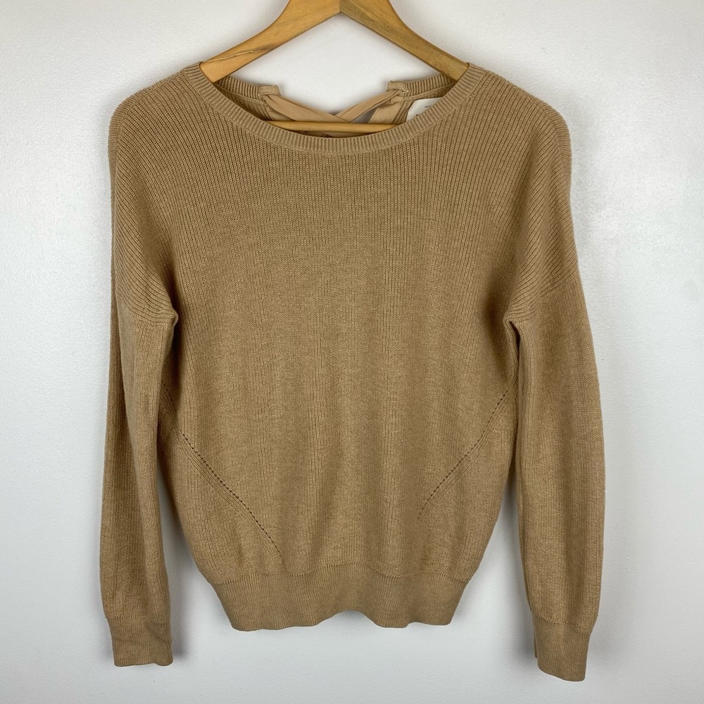Sezane Wool Blend Back Lace Up Sweater Camel Size Small